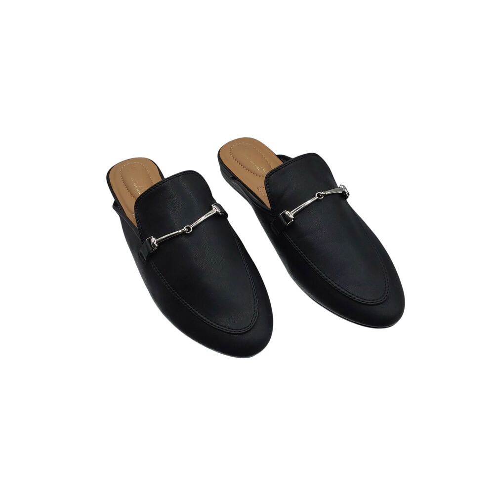 Rachel Zoe Alani Black Almond Toe Open Heel Flats Loafer Mule Size 7.5 Career